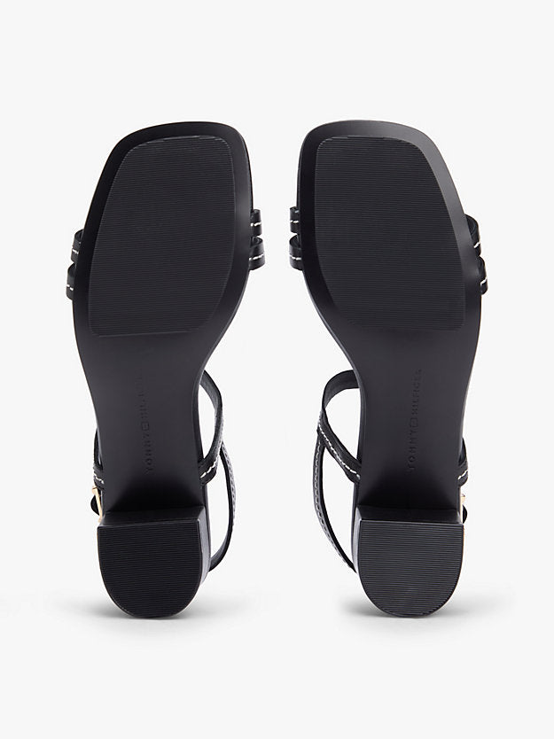Leather Contrast Topstitch Block Heel Sandals
