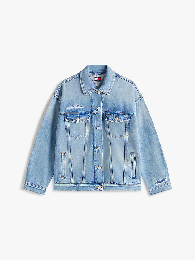 Distressed Oversized Denim Trucker Jacket