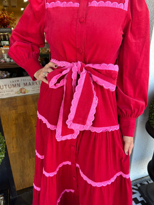 Damen Cordkleid mit Knopfleiste, Muschelsaum und Stufenrock (Kaufe 2, Versandkostenfrei)