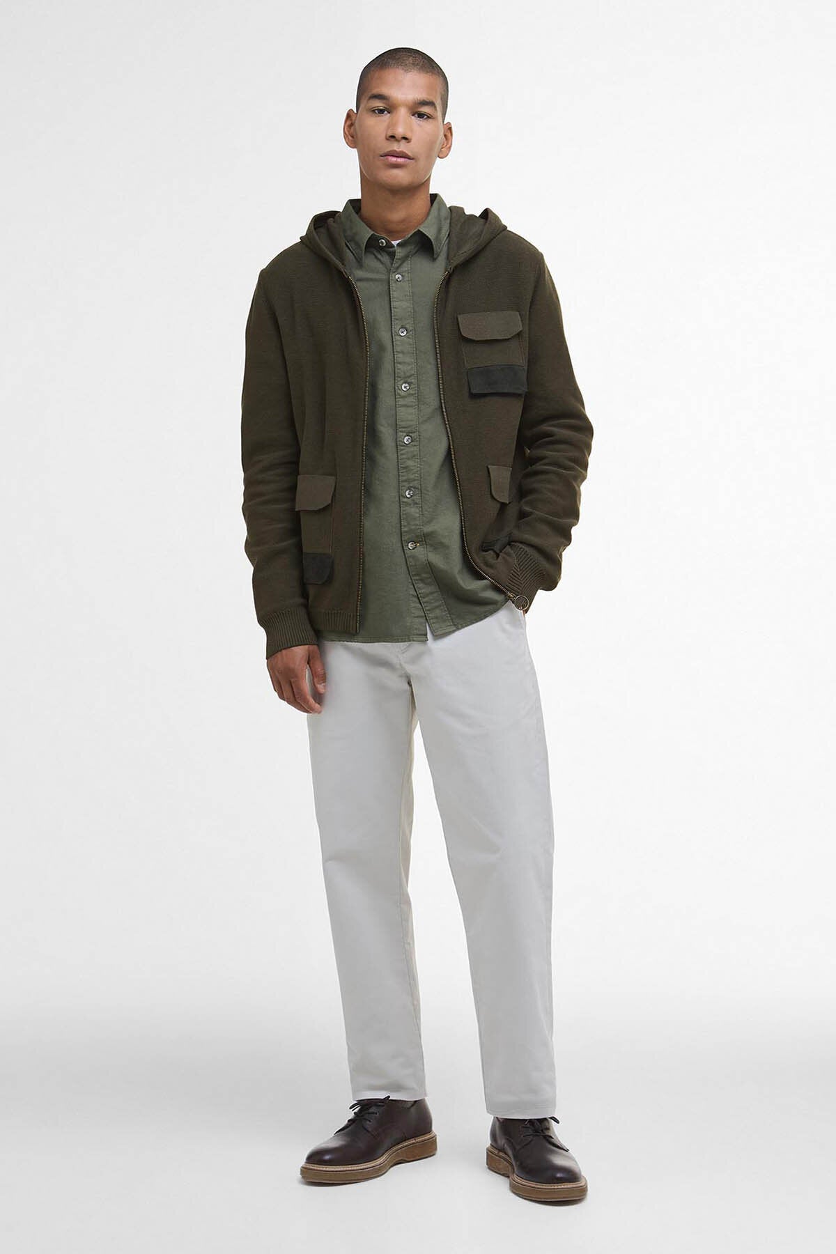 Multi-Pocket Knitted Hoodie - DARK OLIVE