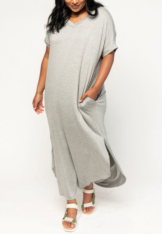 Damen Oversize V-Ausschnitt Split T-Shirt-Kleid (2 kaufen, kostenloser Versand)