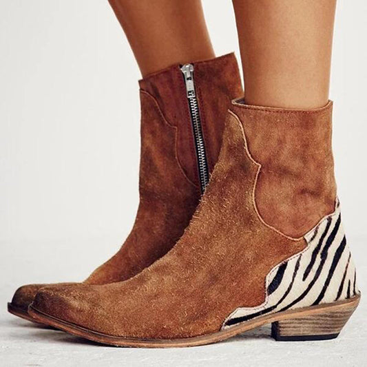 Damen Leder Mittelhoher Absatz Retro High Heels