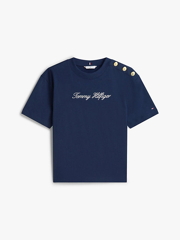 Gold-Tone Button Logo Embroidery Relaxed T-Shirt