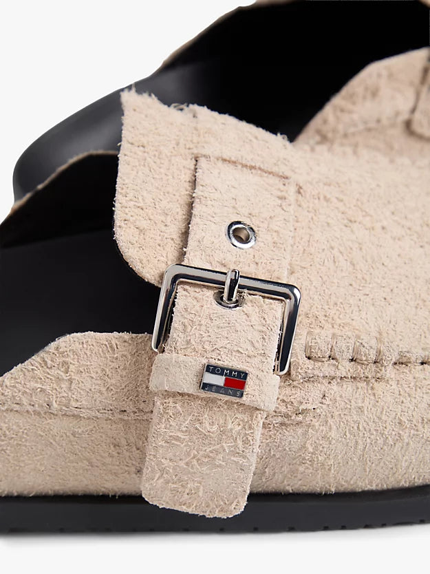 Textured Suede Buckle Mules
