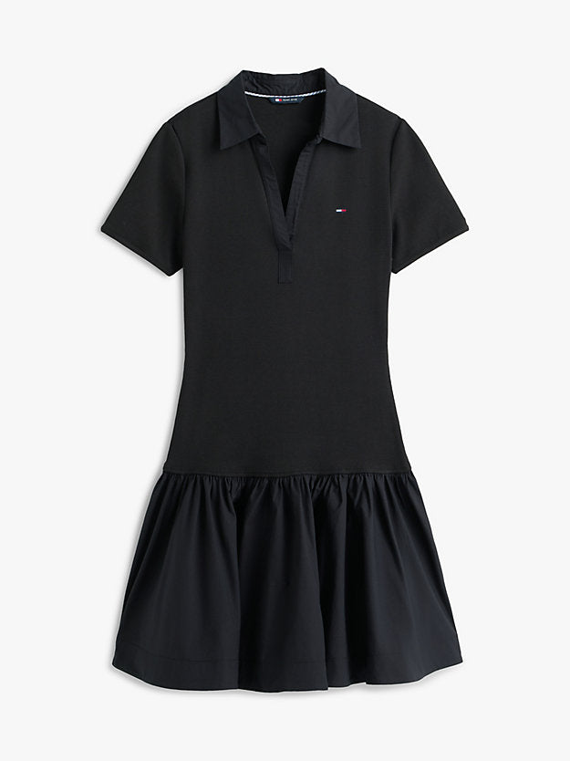 Ribbed Slim Poplin Mini Polo Dress