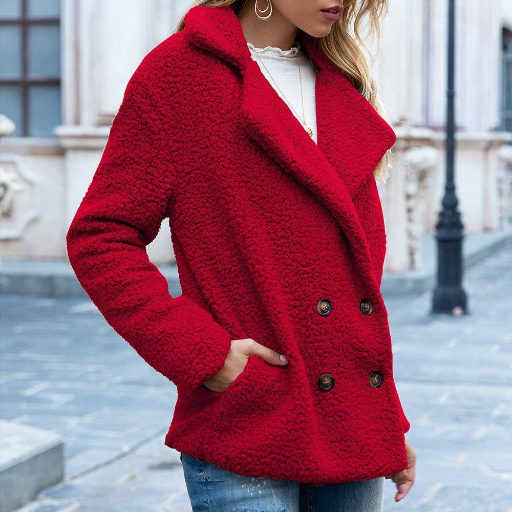 VENTE FLASH🔥Manteau duveteux à revers ample et boutons pour l'hiver - 51% DE RÉDUCTION