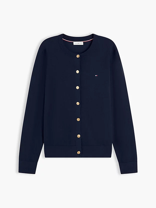 Fine Knit Jersey Crew Neck Cardigan