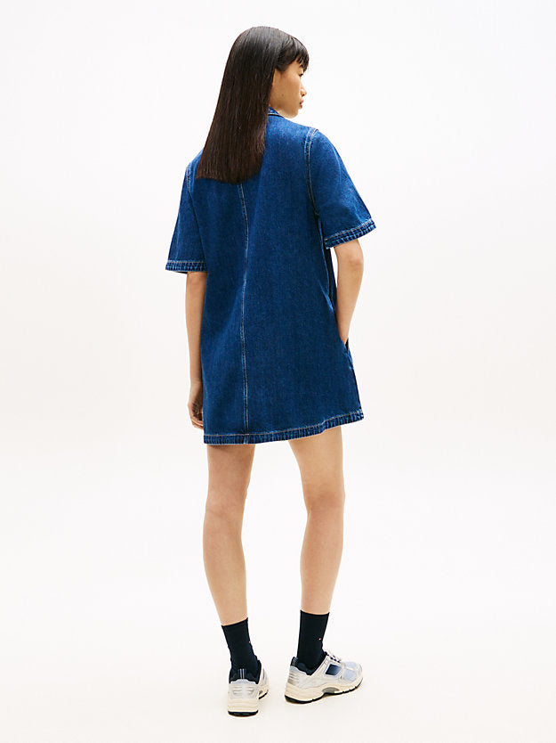 Mini Denim Short Sleeve Shift Dress