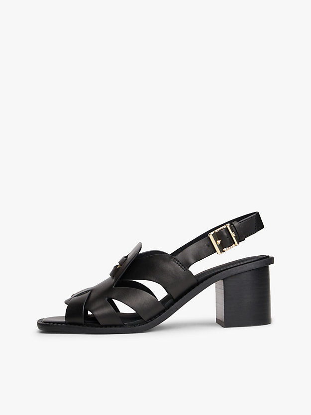 Leather Crest Block Heel Sandals