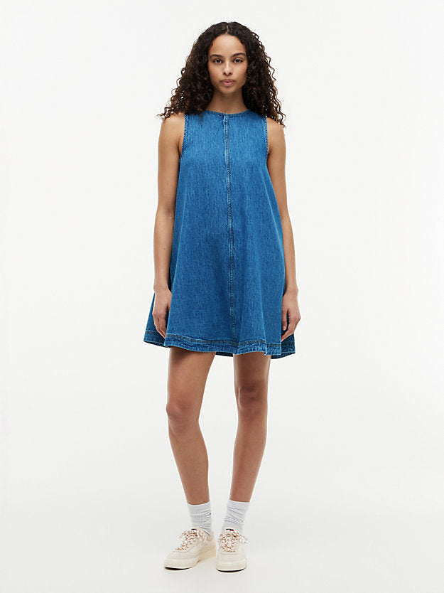 Chambray Sleeveless Mini A-Line Dress