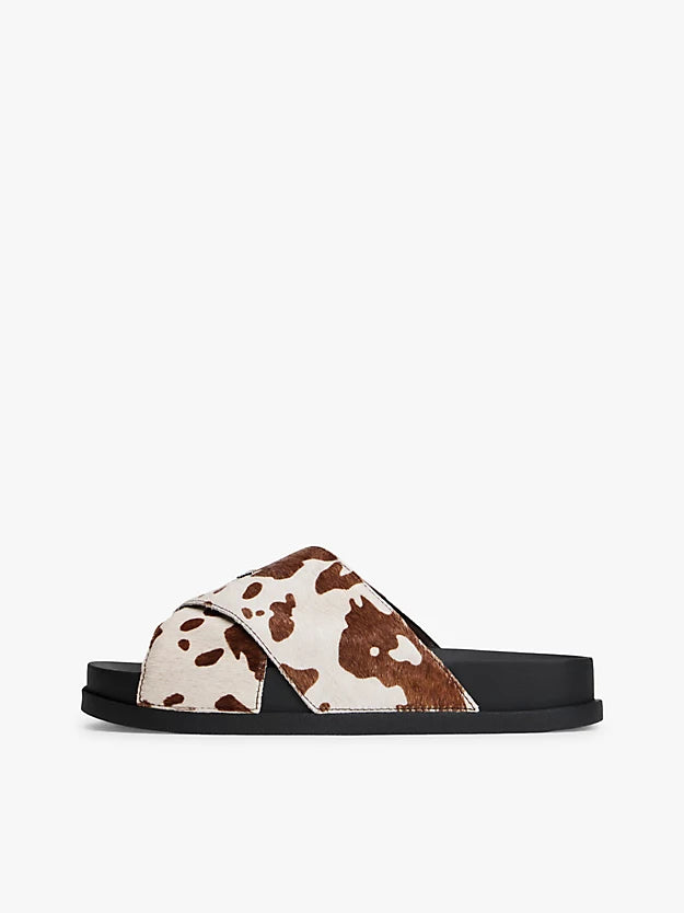 Cow Print Crossover Strap Lightweight Slides