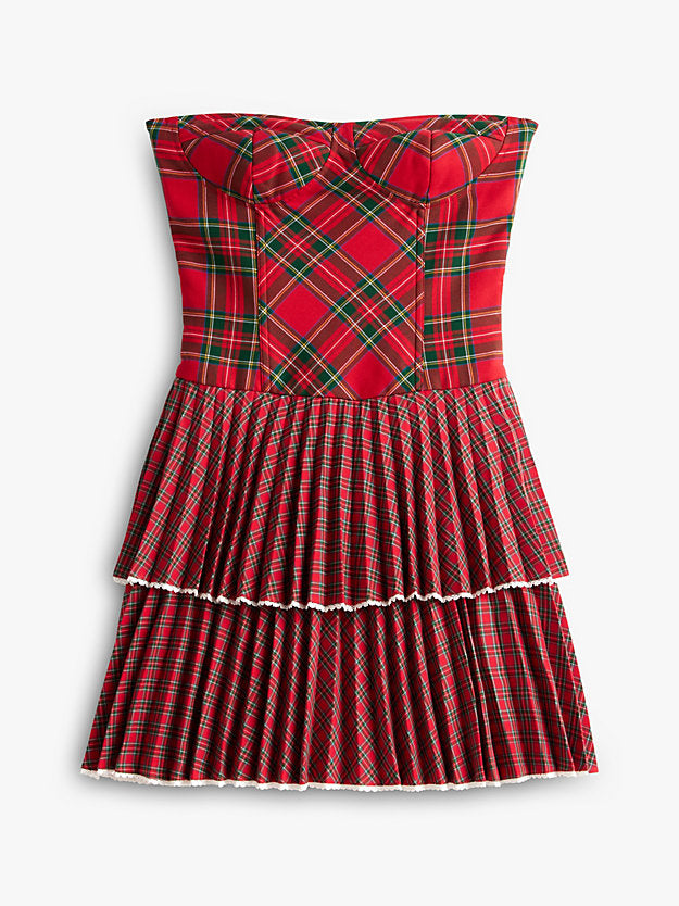 Girl Tartan Check Tiered Mini Dress