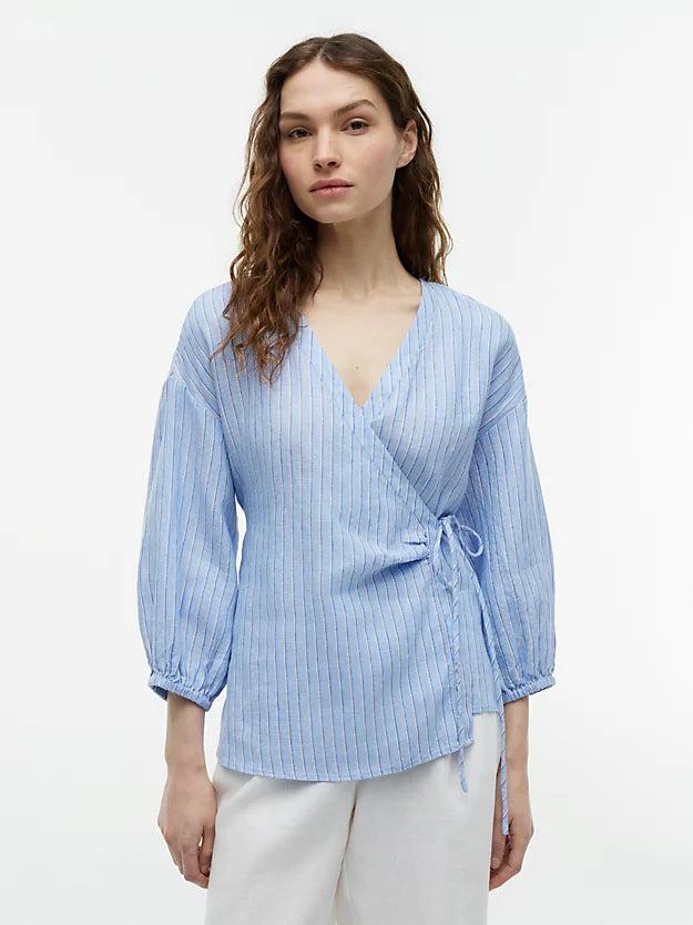 Relaxed Fit Pure Linen Wrap Blouse