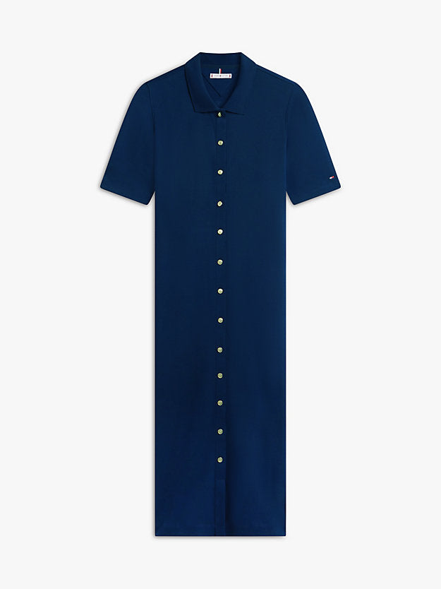Gold-Tone Button Midi Polo Dress