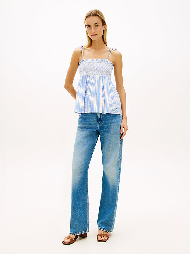 Seersucker Smock Spaghetti Strap Top