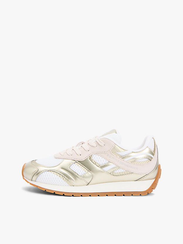 Mixed Texture Metallic Trainers WiLeather