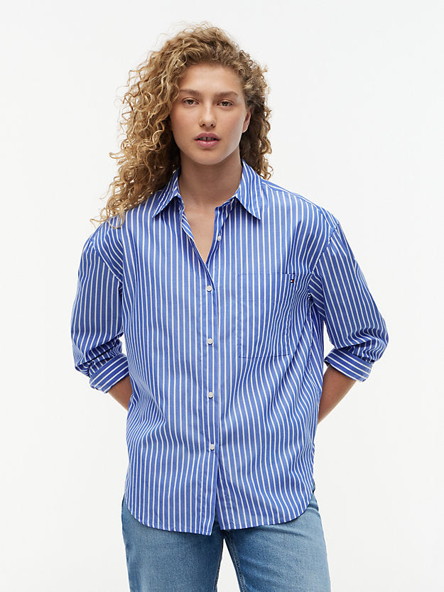 Oversized Fit Stripe Shirttail Hem Poplin Shirt