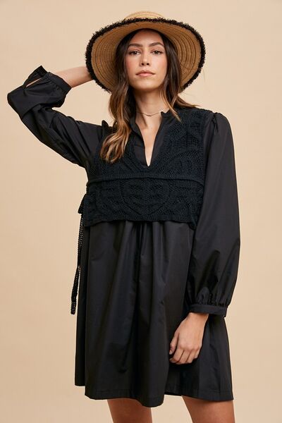 Robe chemise Annie Wear à manches longues et gilet en crochet cranté
