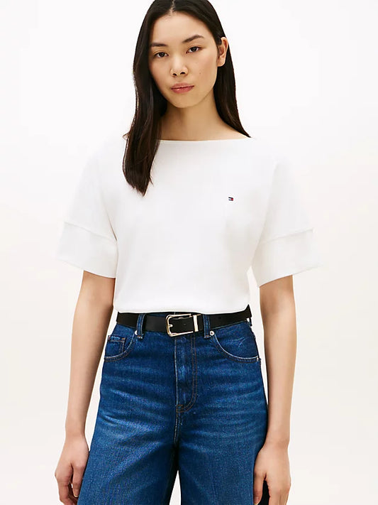 Boat Neck Grown-On Sleeve T-Shirt