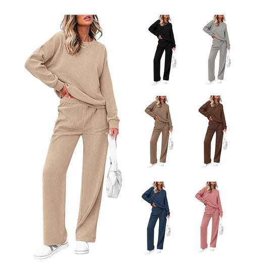 Damen Baumwoll-Zweiteiler Oversized Half-Zip Sweatshirt mit weiter Hose Lässiger Anzug