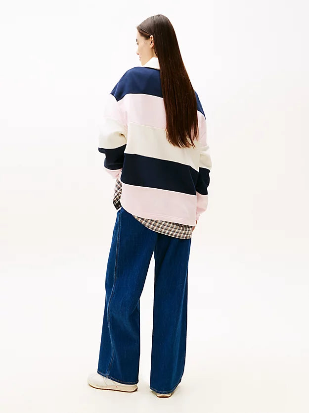 Badge Stripe Oversized Rugby Shirt
