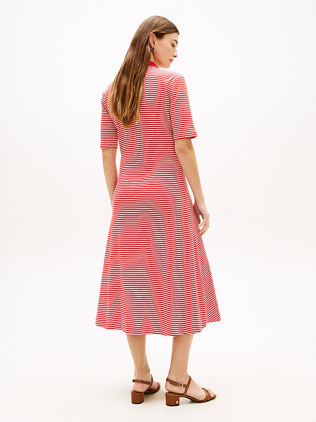 Gold-Tone Button Midi Polo Dress