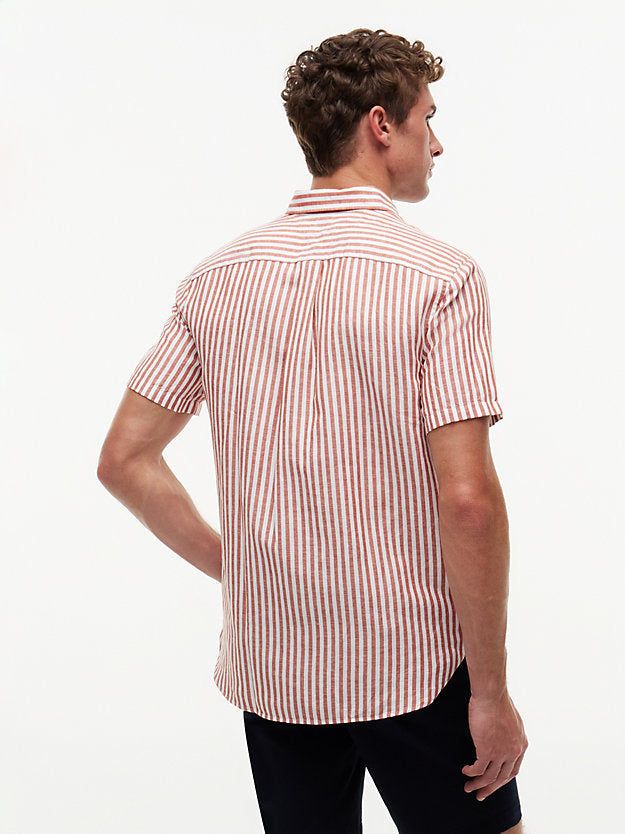 Regular Linen Blend Bengal Stripe Short Sleeve Shirt