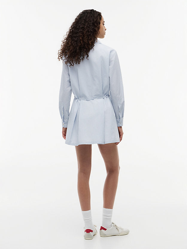 Stripe Pleated Mini Shirt Dress