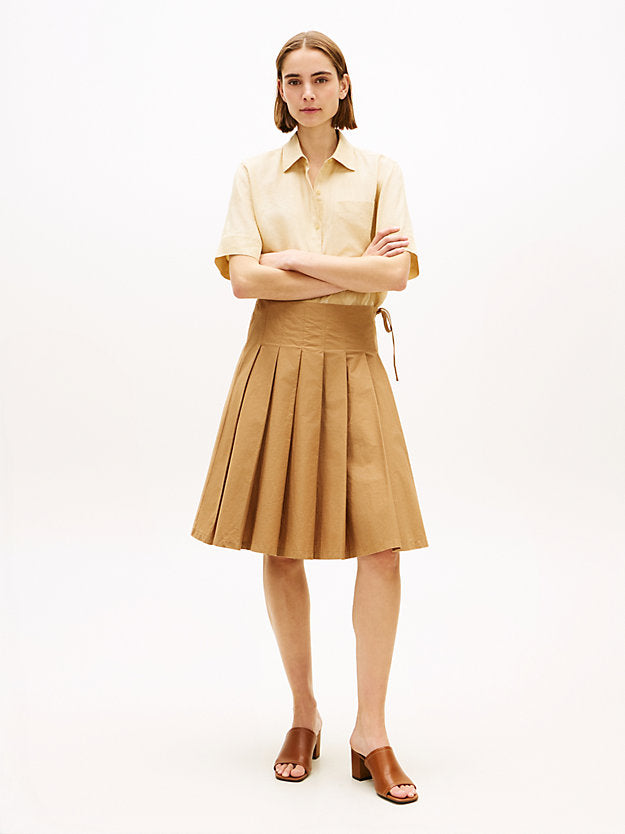 Washed Pleated Midi Skirt