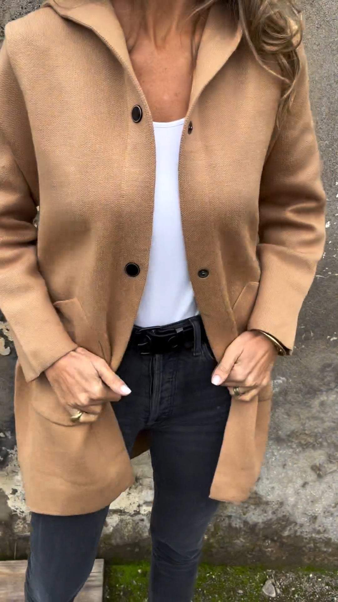 SCHLUSSVERKAUF🔥Damen Kapuzen-Langarm-Jacke im Freizeit-Design mit seitlicher Knopfleiste
