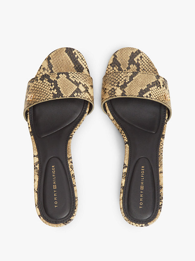 Snake Print Leather Heeled Mules
