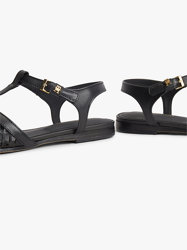 Cutout Leather T-Bar Buckle Sandals
