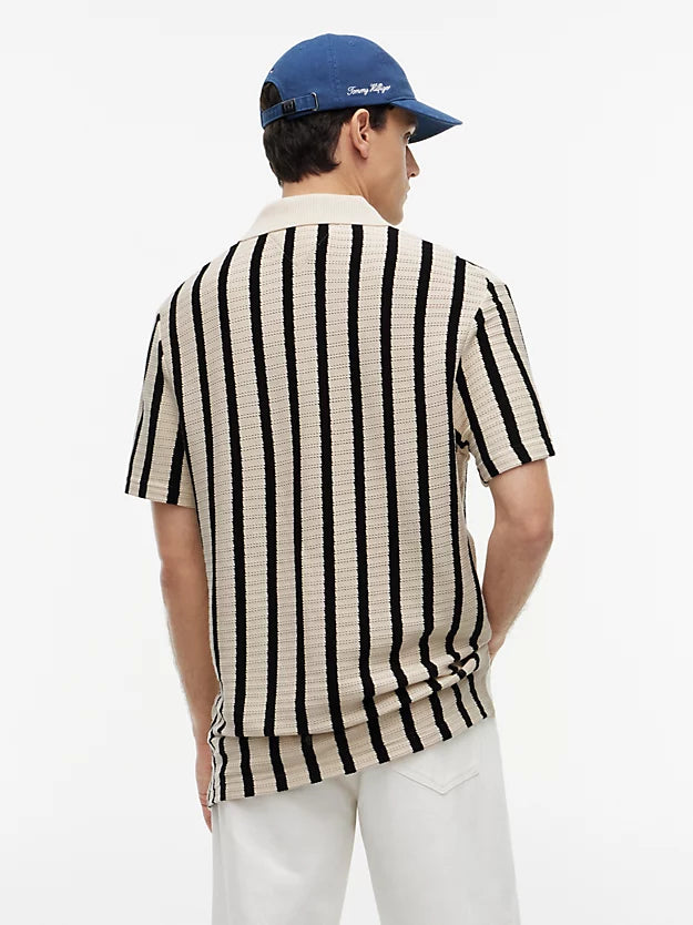 Relaxed Fit Open Knit Polo Shirt