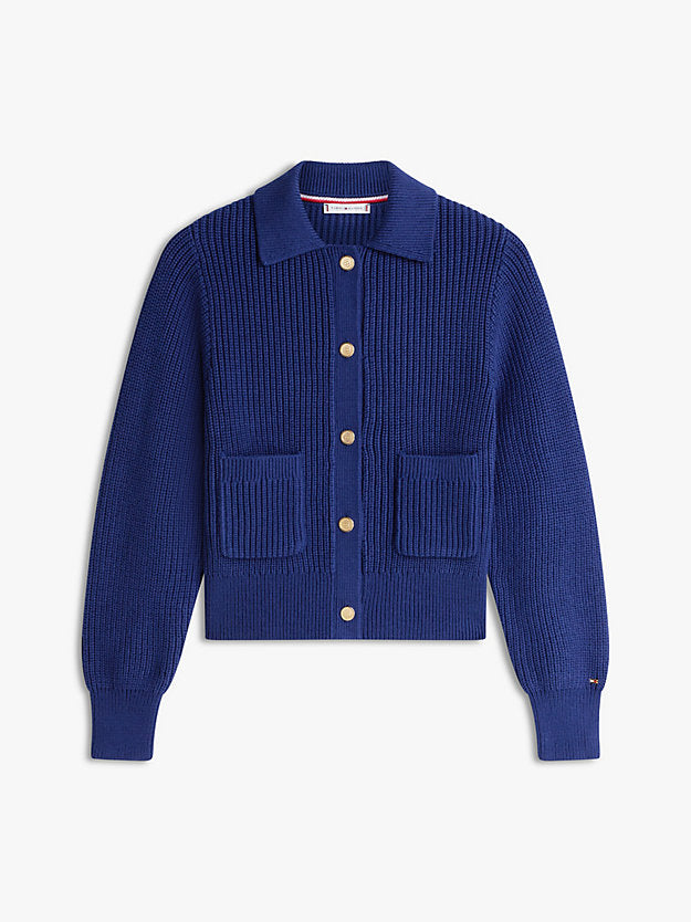 Gold-Tone Button Polo Cardigan