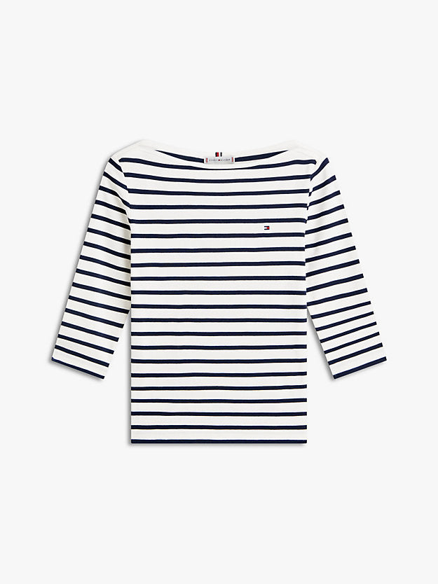 Slim Three-Quarter Sleeve Boat Neck T-Shirt