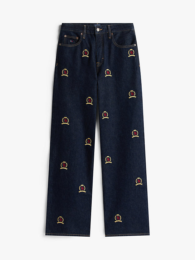 Mia Crest Embroidery Relaxed Straight Leg Jeans