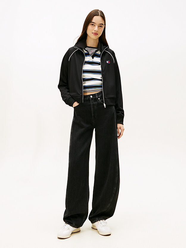 Mid Rise Barrel Leg Black Jeans