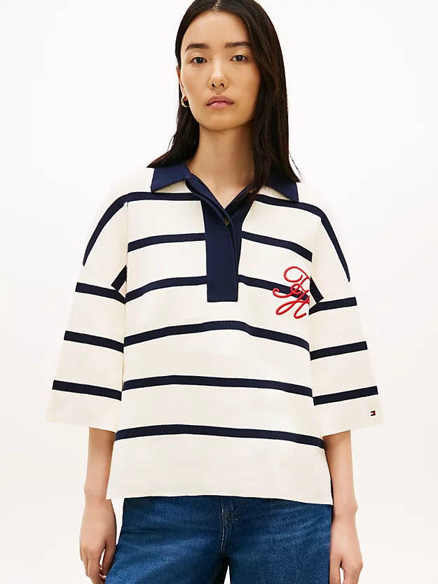 Premium Knit Gold-Tone Button Polo Jumper