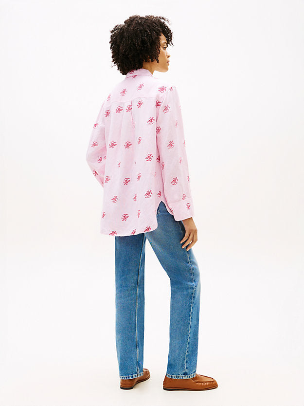 Logo Embroidery Linen Blend Shirt