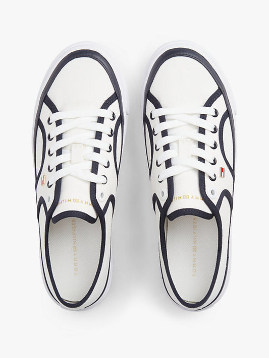 Contrast Piping Canvas Platform Trainers