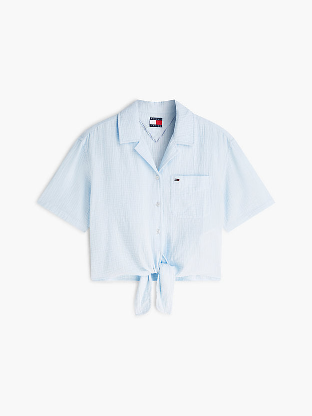 Crinkle Tie Front Short Sleeve Shirt