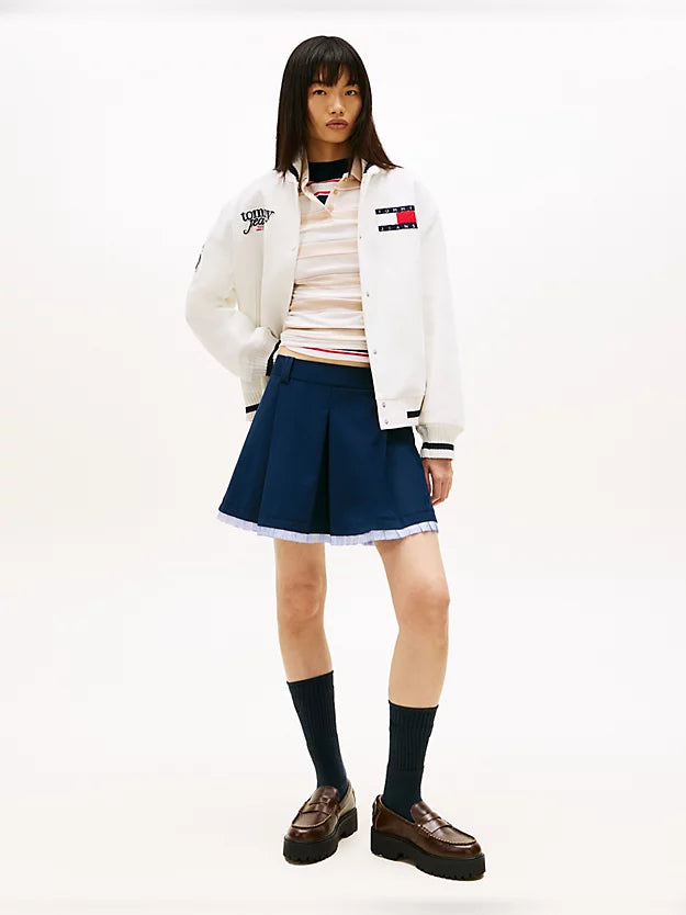 Tonal Logo Appliqué Pleated Mini Skirt