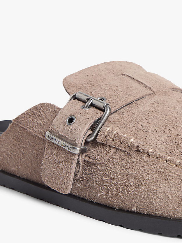Textured Washed Suede Loafer Mules