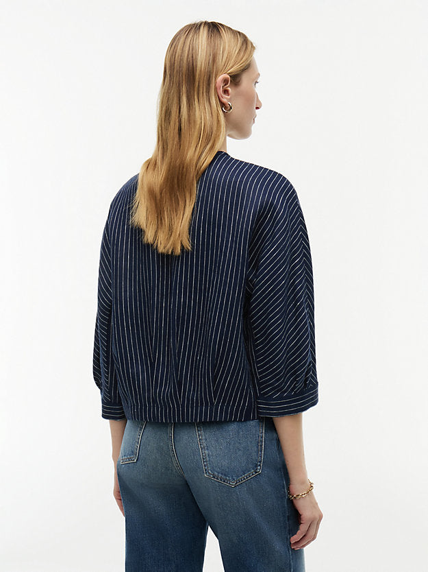 Relaxed Gold-Tone Button Pinstripe Blouse