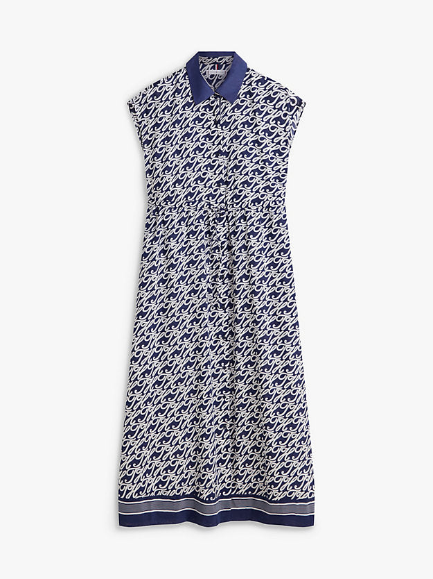 Print Voile Midi Shirt Dress WiSilk