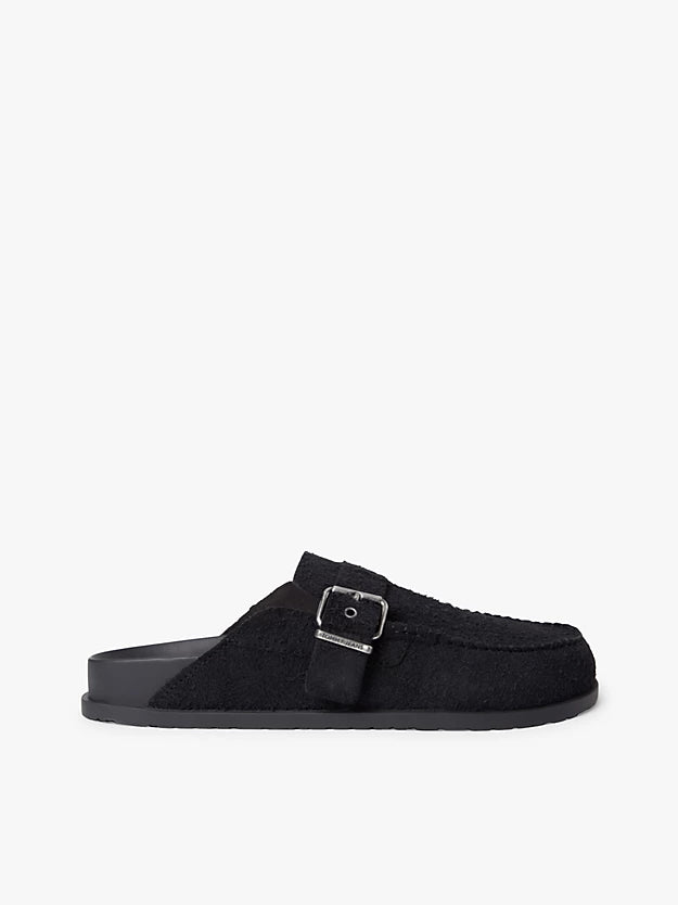 Textured Washed Suede Loafer Mules