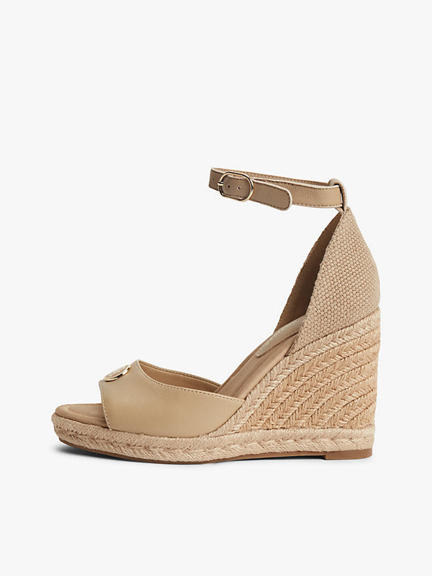 Logo Plaque Leather Wedge Heel Espadrilles