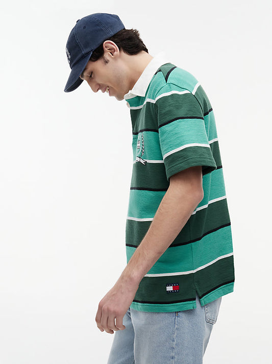 Relaxed Fit Rugby Stripe Embroidery Polo Shirt