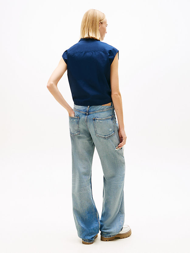 Relaxed Fit Sleeveless Tie Front Shirt