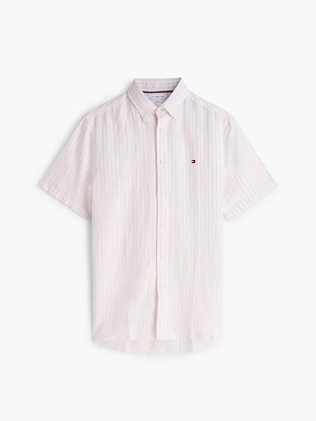 Regular Linen Blend Bengal Stripe Short Sleeve Shirt